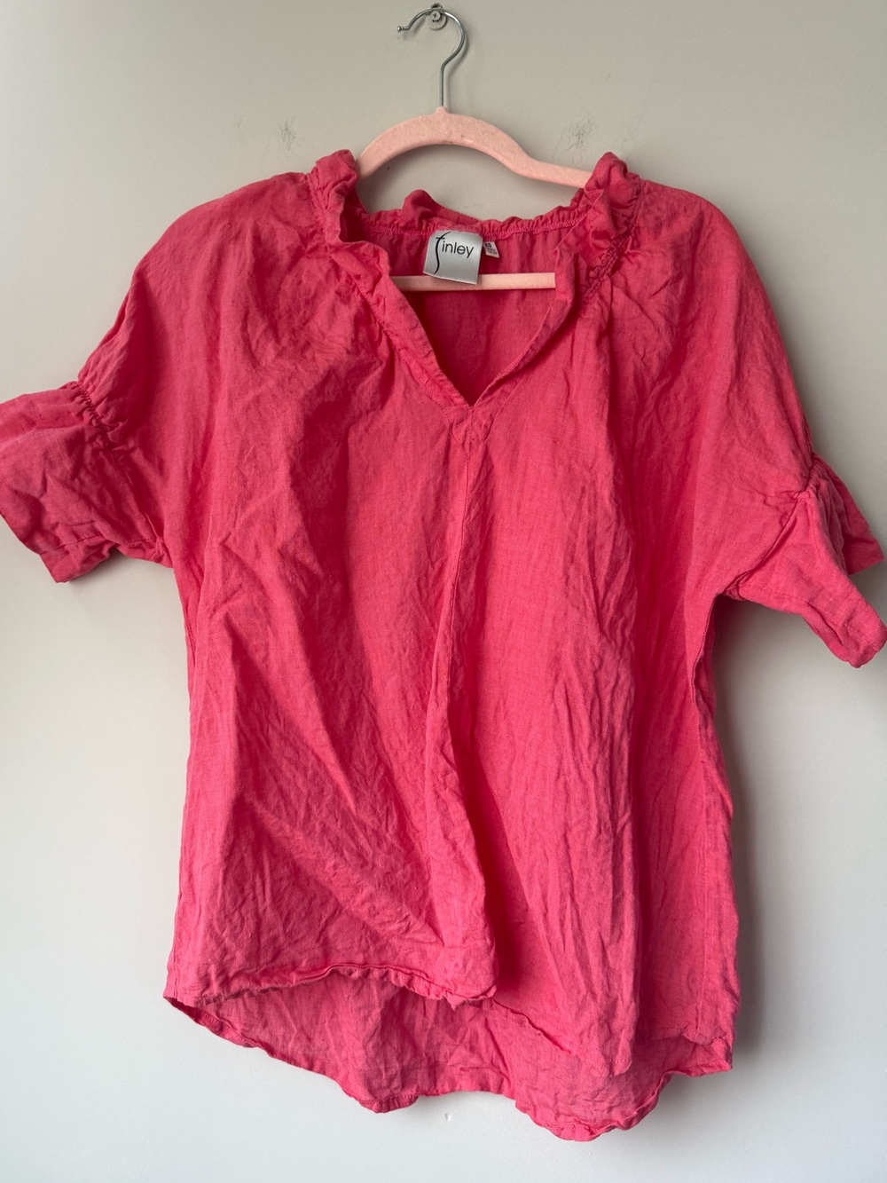 Finley Crosby Linen Ruffle Top in Pink - Size XS